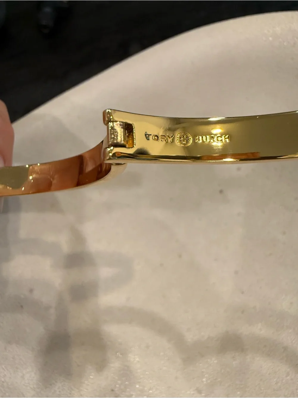 Tory Burch White Enamel Logo Hinge Bangle Bracelet